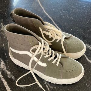 High-Top Canvas Sneakers in Olive and White
